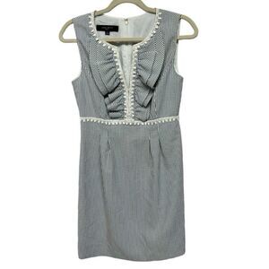 Nine West Blue and White Striped Sleeveless A-Line Mini Dress Vneck Pleated